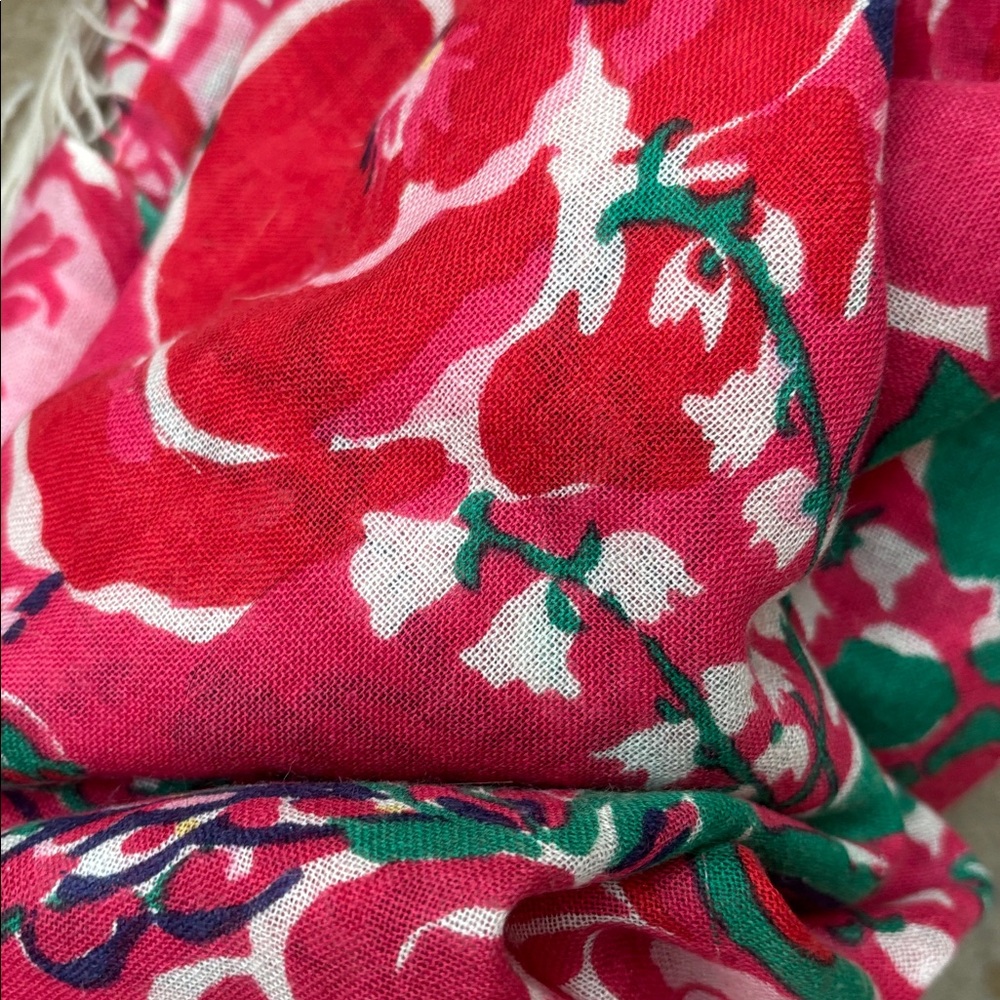Lilly Pulitzer Pink Green Floral Cashmere Silk Large Fringe Scarf - Picture 5 of 6